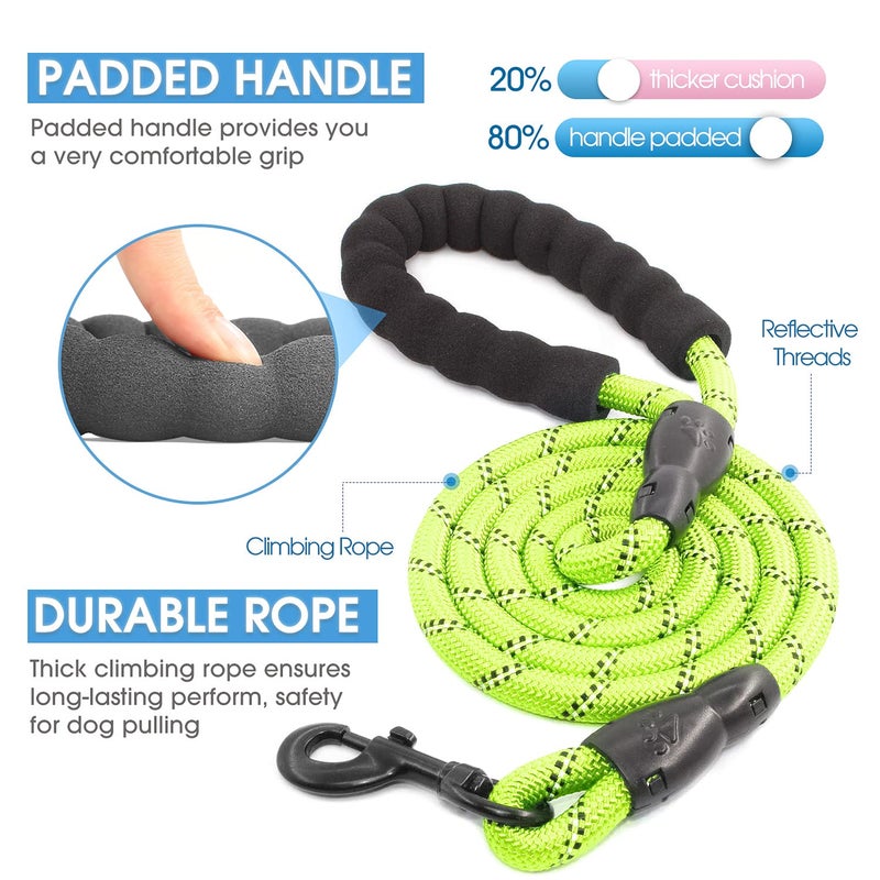 BAAPET 2/4/5/6 FT Dog Leash with Comfortable Padded Handle and Highly Reflective Threads for Small Medium and Large Dogs (5FT-1/2'', Green) - Image 2